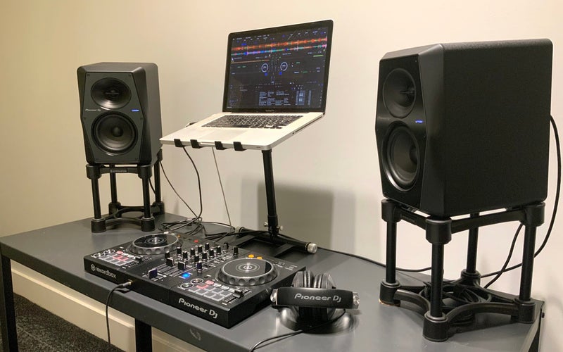 The Pioneer DJ VM-50 studio monitors fit in perfectly with a digital DJ's laptop and controller